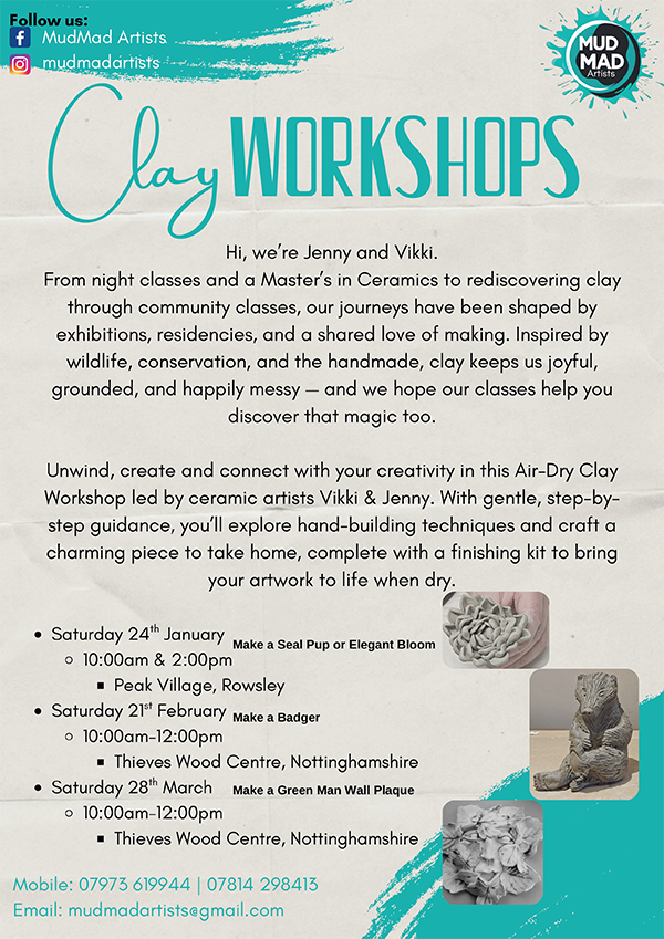 Check out your brand new local business, why not give one of their brand new clay workshops a go in the new year? it might become a new hobby! get in touch with Jenny and Vikki to book yourself on!