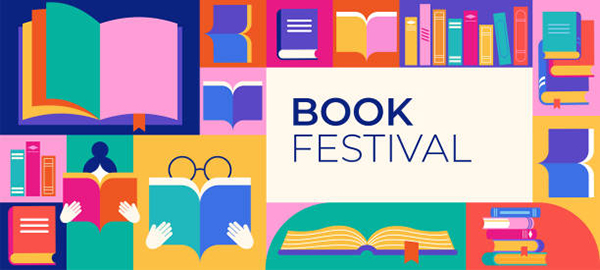 Book festival, books sale, back to school concept design. Colorful geometrical style vector design and illustrations