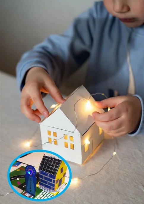 child making a light up house