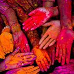 Holi festival in India with colorful hands