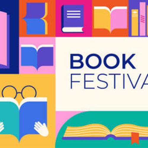 Book festival, books sale, back to school concept design. Colorful geometrical style vector design and illustrations