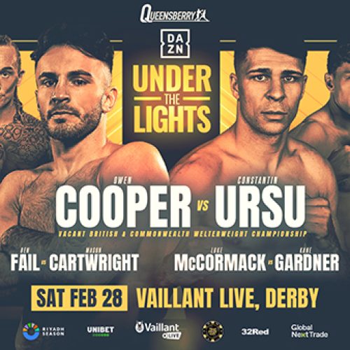 QUEENSBERRY ‘UNDER THE LIGHTS’ – BRITISH & COMMONWEALTH TITLE SHOWDOWN BOOKED FOR 28 FEBRUARY AT VAILLANT LIVE, DERBY!