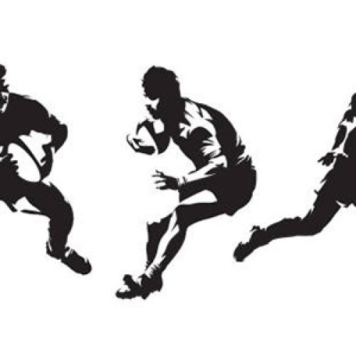 Rugby, set of rugby players isolated vector silhouettes. Abstract ink drawings. Team sport